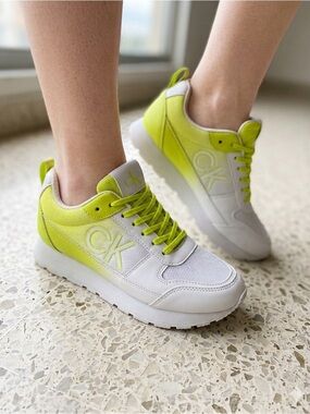 CK Calvin Klein Ombre Neon Green White Lace Up Running Shoes Size 8 M